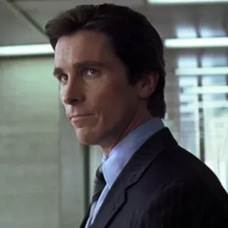 🦇 746e520d Patrick Bateman American Psycho uomo d'affari, Christian Bale, serio, completo, cravatta telegram sticker