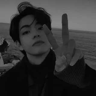 ▪️ df9808fe k-pop, idol, znak pokoju, portret, czarno-białe telegram sticker