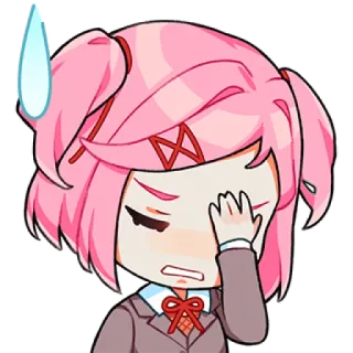 🤦‍♀ d6640e82 Natsuki Doki Doki Literature Club! natsuki, doki doki literature club, anime, manga, chibi, facepalm telegram sticker