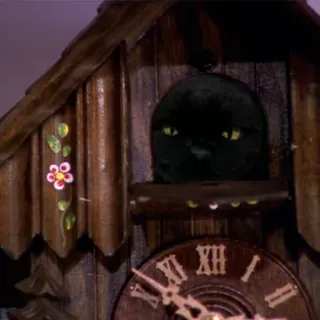 🕰 085f4f96 orologio, orologio a cucù, gatto, gatto nero whatsapp sticker