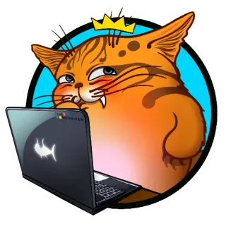 😏 470a1f41 cat, crown, laptop, animal, cute, orange, cartoon telegram sticker