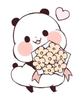 🌹 16899388 Panda, Kawaii, Flores, Corazón, Lindo, Dibujos animados telegram sticker