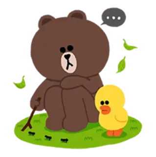 ☹️ be4ad3b8 Brown oso, pato, triste, LINE FRIENDS, lindo telegram sticker