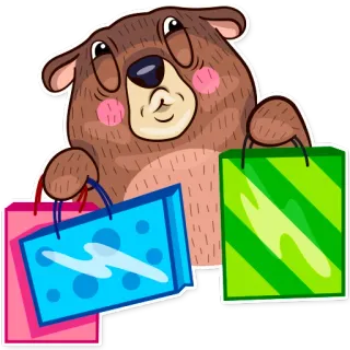 🛍 e7032d57 oso, bolsas de compras, compras, dibujos animados, lindo, animal telegram sticker