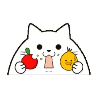 😜 0305957c 猫, 動物, 可愛い, リンゴ, 鶏, 食べる telegram sticker