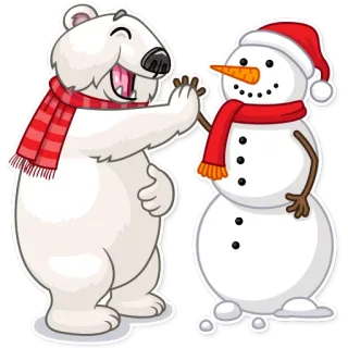 🙏 05dbf1ab 북극곰, 눈사람, 겨울, 크리스마스, 목도리, 하이파이브, 만화 telegram sticker