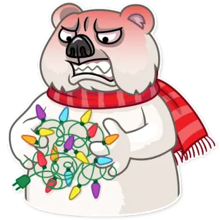 😡 815f459f 곰, 만화, 크리스마스 조명, 목도리, 화난, 겨울, 휴일 telegram sticker
