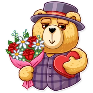 💐 9edd3c4d медведь, букет, сердце, мультфильм, цветы, любовь, романтика, милый telegram sticker
