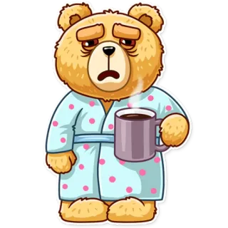 ☕️ e8d6f688 медведь, сонный, кофе, пижама, милый, утро, мультфильм, ленивый telegram sticker