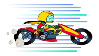 😤 a20a07e6 Robin Teen Titans Go! cartoon, superhero, motorcycle, vehicle, teen titans telegram sticker