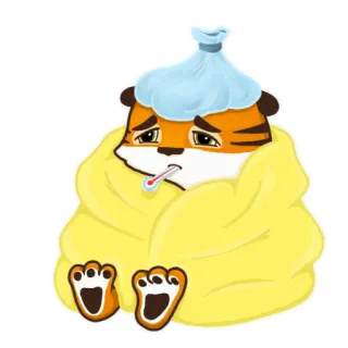 🤒 8e26e277 아픈, 호랑이, 슬픈, 귀여운, 동물, 병, 만화 telegram sticker