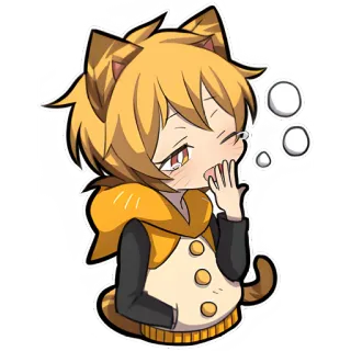 😴 415c05bc 猫耳少年, アニメ, かわいい, ちび, 眠い, あくび, 可愛い, ステッカー telegram sticker