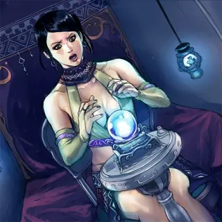 😧 8bae11da หมอดู, เวทมนตร์, ลูกแก้ว, ผู้หญิง, แม่มด whatsapp sticker