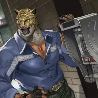 📞 d26622df King Tekken เสือจากัวร์, แมว, โทรศัพท์, เครื่องบินรบ, สัตว์, มานุษยรูปนิยม whatsapp sticker