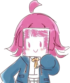 😄 37671772 anime girl, cartoon, pink hair, cute, hoodie, square face, digital art telegram sticker