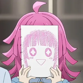 🤩 5b95716d anime, pink hair, drawing, cute, character, face covering, illustrated, sketch telegram sticker