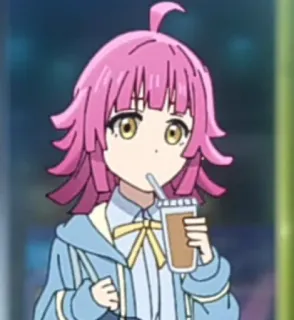 🧃 69d6611b anime, girl, pink hair, drink, cute, character, manga telegram sticker