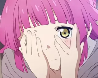 😳 bea25e54 anime, girl, pink hair, cute, peek, shy, hiding telegram sticker