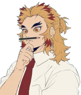 ✨ 91026966 Rengoku Kyoujurou Demon Slayer 애니메이션, 캐릭터, 귀멸의 칼날, 렌고쿠, 연필, 생각 whatsapp sticker