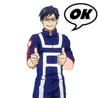 🆗 de8f9c14 Tenya Iida My Hero Academia OK 僕のヒーローアカデミア, アニメ, 飯田天哉, OK, いいね, ヒーロー telegram sticker