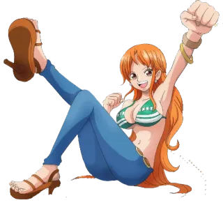 ✊ 17527ef2 Nami One Piece 动漫, 海贼王, 娜美, 粉丝作品, 橙色头发, 比基尼 telegram sticker