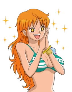 🤑 70a2cd35 Nami One Piece 动漫, 海贼王, 娜美, 角色, 橘色头发, 比基尼 telegram sticker