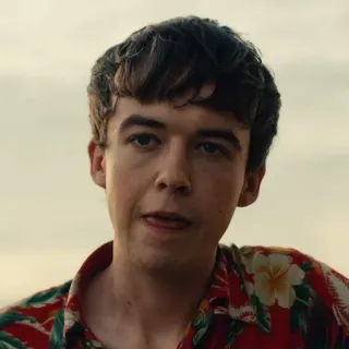 🔪 926d7cc3 Connor Swindells Sex Education актёр, телешоу, портрет, Коннор Суинделлс, знаменитость, ТВ, рубашка с красными цветами telegram sticker