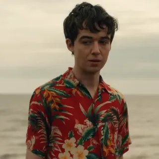 🔪 9f47fc60 мужчина, гавайская рубашка, красный, цветочный, пляж, портрет telegram sticker