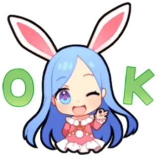 👌 39cf4a32 OK 애니메이션, 치비, 토끼, 카와이, 귀여운, 소녀 telegram sticker