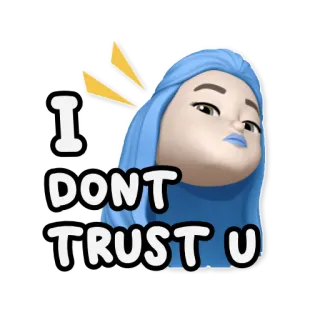 🧐 94804589 I DONT TRUST U ไม่ไว้ใจ, น่าสงสัย, การ์ตูน, ผมสีฟ้า, น่าสงสัย telegram sticker