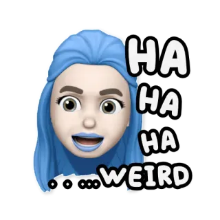 😅 c316af14 HAHAHA WEIRD memoji, emoji, ผมสีฟ้า, แปลก, ตลก, ฮ่าๆ telegram sticker