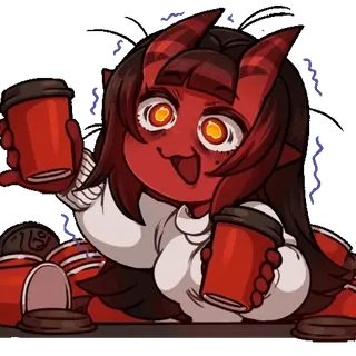☕️ 3c18c926 悪魔, コーヒー, アニメ, ステッカー, 角, 赤い肌 telegram sticker