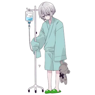 🤕 5211b180 动漫, 医院, 生病, 病人, 输液, 泰迪熊, 病号服 telegram sticker