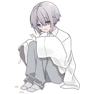 🌼 a6957ea9 动漫, 悲伤, 孤独, 角色, 插画, 白发 telegram sticker