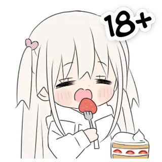 🔞 40231a19 18+ аниме девушка, клубника, торт, ест, милый, манга whatsapp sticker
