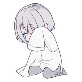 😭 a04994d3 smutny, anime, płacz, białe włosy, siedzi telegram sticker