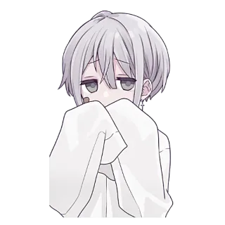 🙊 850ba621 อนิเมะ, เด็กผู้ชาย, น่ารัก, เศร้า, ผมสีเทา, มังงะ whatsapp sticker