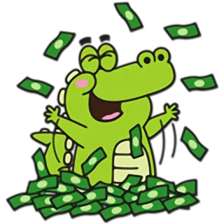 🤑 12099916 Kreskówka, Aligator, Pieniądze, Bogaty, Sukces, Bogactwo, Szczęśliwy telegram sticker