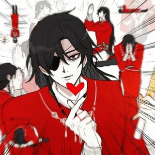 🥢 435198be anime, adesivo, desenho animado, fanart, roupa vermelha, coração, tapa-olho, manhwa whatsapp sticker