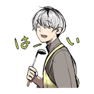 ☺️ 075679c6 はい anime, cartoon, character, cooking, ladle, kitchen, japanese telegram sticker