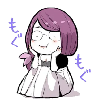 😑 55511499 もぐ anime, girl, cute, purple hair, eating telegram sticker