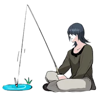 🎣 8a989d6a fishing, fishing pole, pond, cartoon character telegram sticker
