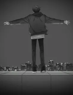 🌟 1cd40776 Anime, Stadt, Nacht, Illustration, Person, Rückansicht whatsapp sticker