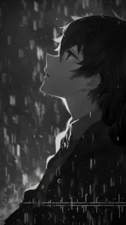 🌟 34dfa84d Anime, Regen, Traurig, Monochrom, Junge whatsapp sticker