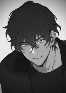 🌟 b18996e6 Anime, Mann, Porträt, Ohrringe, Schwarzweiß whatsapp sticker