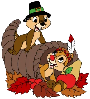 🍂 cb88716a Chip and Dale Tic et Tac, Disney, Thanksgiving, Pèlerin, Amérindien, Corne d'abondance whatsapp sticker