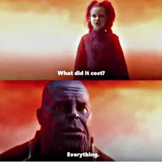😔 71d50a14 Thanos Avengers: Endgame What did it cost? Everything. thanos, marvel, avengers, kosten, alles, film telegram sticker