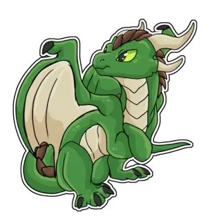 😠 7e04f2ac Dragón, Verde, Dibujos animados, Lindo, Criatura fantástica, Mítico, Pegatina, Animal telegram sticker
