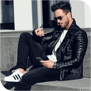📎 178b12ba đàn ông, thời trang, phong cách, kính râm, áo da, đô thị, thường ngày, người mẫu telegram sticker