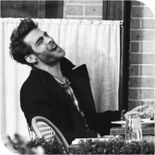 📎 1f879e50 người đàn ông, ngồi, uống, trắng đen, áo khoác, bàn telegram sticker